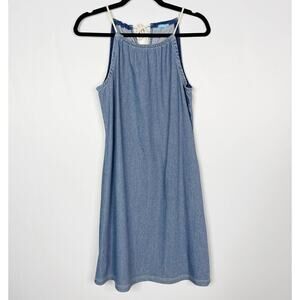 J Mclaughlin Small Blue Maria Stretch Knit Denim Rope Halter Shift Dress Cotton